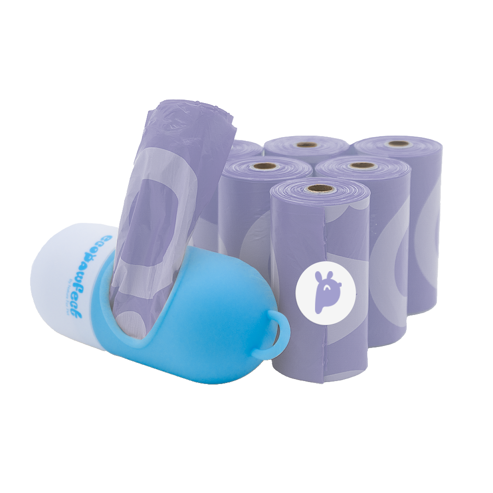 Essential for every pet-friendly home—this convenient set includes 7 rolls of lavender-scented dog poop bags (105 compostable bags total) with a blue and white poop bag dispenser. Durable, easy to open, and lightly lavender scented to keep walks fresh and mess-free.